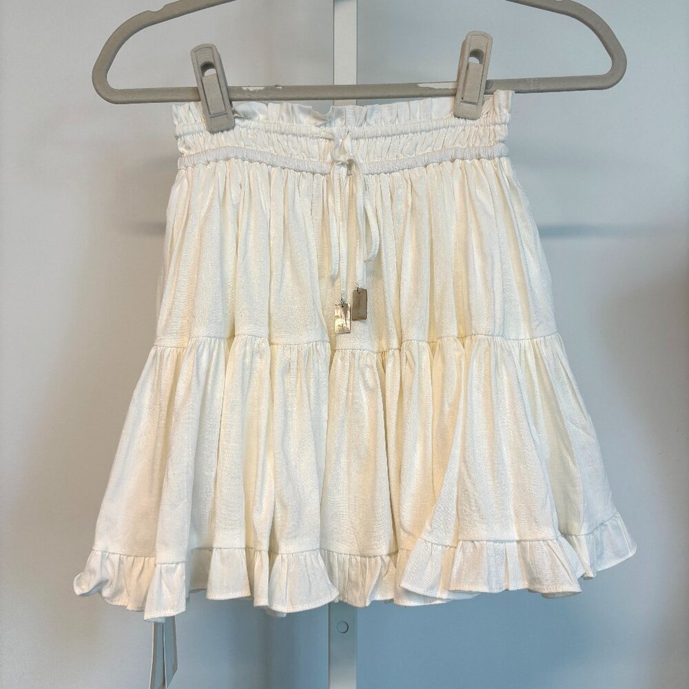 reposhed from jillian harris White Tiered Mini Skirt with Drawstring Waist